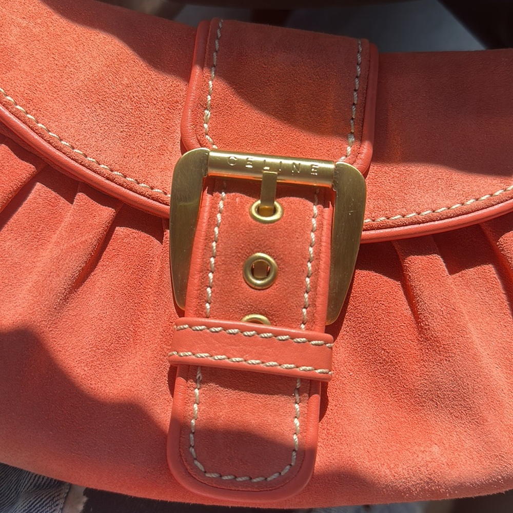 AUTHENTIC Celine Pink Y2K Suede Belt Shoulder Bag - Picture 5 of 10